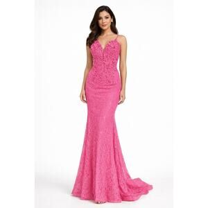 Portia & Scarlett Formal Lace Gown Women 4 Fuchsia Embroidered Prom Dress NWT